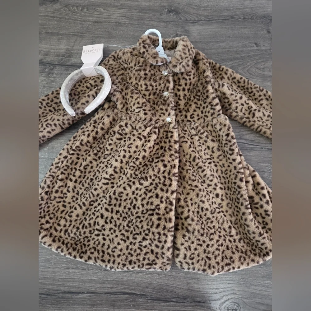 Biscotti Girls Leopard Print Kids Coat & Dress Set Size 4t NWT